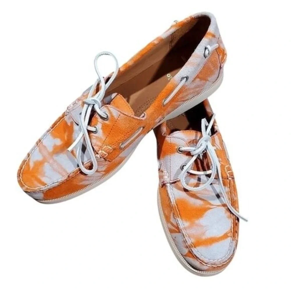 Polo‎ Ralph Lauren Boat Shoes Orange Tie-Dye Canvas Deck Casual Slip On Loafers
